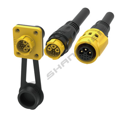 Aluminum Alloy Shell M19 Connector 12pin Yellow 20A Solder Overmolded Nylon IP67