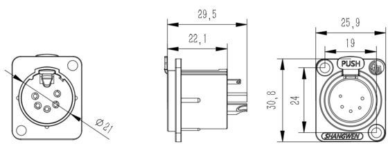 IP40 Indoor Audio Cable Plug 5-Pin XLR Female Socket Connector with 3.5mm Gold Conductor XLR-5P Female 5 Pin Panel-mount Socket