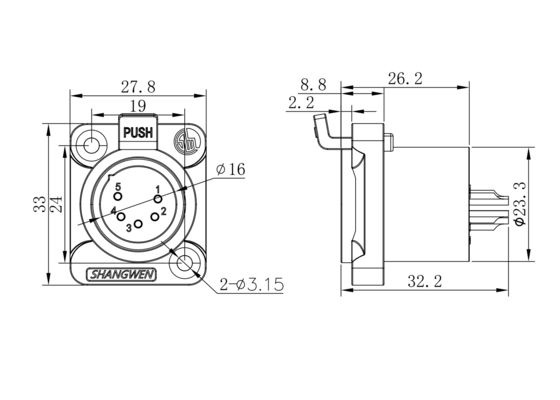 Outdoor Audio Waterproof 5-Pin XLR Female Jack Socket Connector Panel Mount with Sealed Rubber Jacket for Power Applications