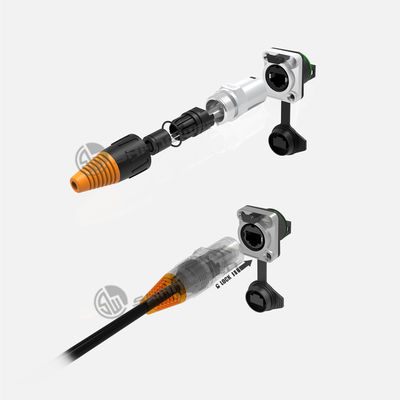 Angled Bottom Network Port Outdoor Rj45 Crystal Socket Pulg Ethernet Rj45 Waterproof Connector IP65 Female Socket