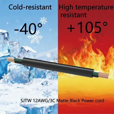 Power Cord Electrical Cord Cable 12AWG 300V 3C UL SJTW 300V 105℃ Black Power Cord 3 Core 12awg Bare Copper Cord Cable
