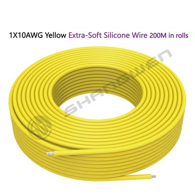 Silicone Wire Power Cord 10 AWG Tinned Copper Standard High-Temperature Hookup 10 Gauge Yellow Flexible Wire 1 Conductor