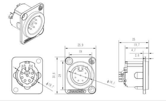 Male 7-Pin XLR Socket 3.5mm Gold Conductor IP40 Indoor Audio Cable Plug High Durability Shell Plating Durable Male Shell