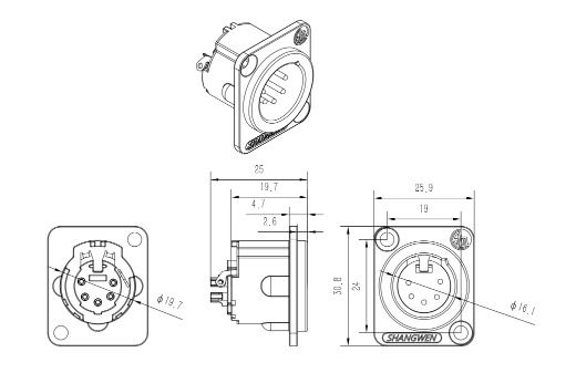 D-Type Black  Shape 5 Pin XLR Male Audio Socket Indoor Microphone Audio Jack Adapter Pack 5 Metal Panel Mount